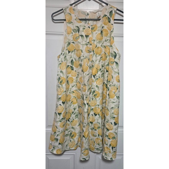 H&M Dresses & Skirts - H&M Lemon Print Sleeveless Shift Mini Dress Yellow White Floral Viscose Medium